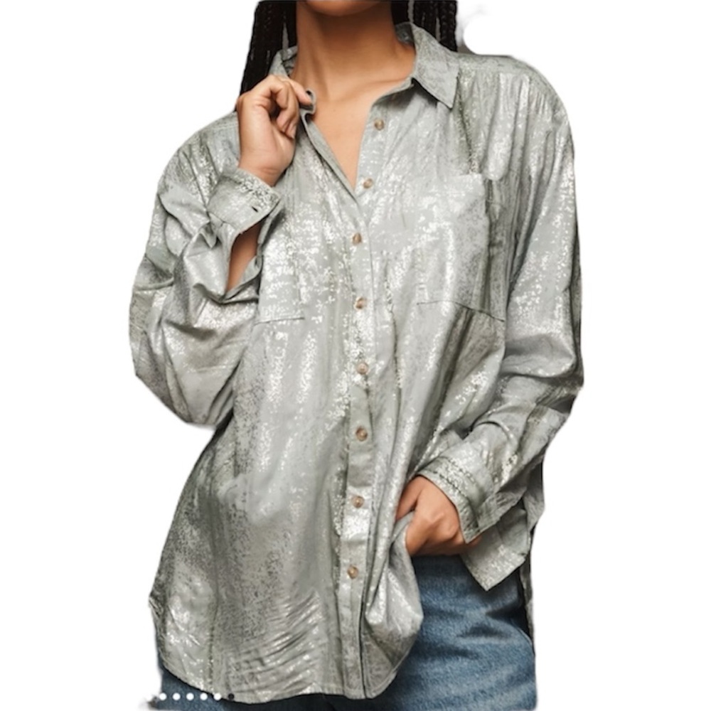 Pilcro Anthropologie NWT Women’s Foil Shine Buttondown Shirt Size XXS NEW